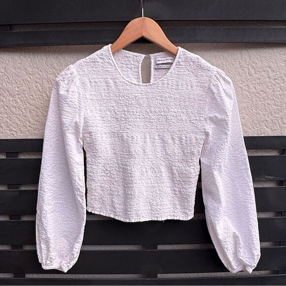 Urban Outfitters Luca Smocked Long Sleeve Top in White | Small - Picture 3 of 8